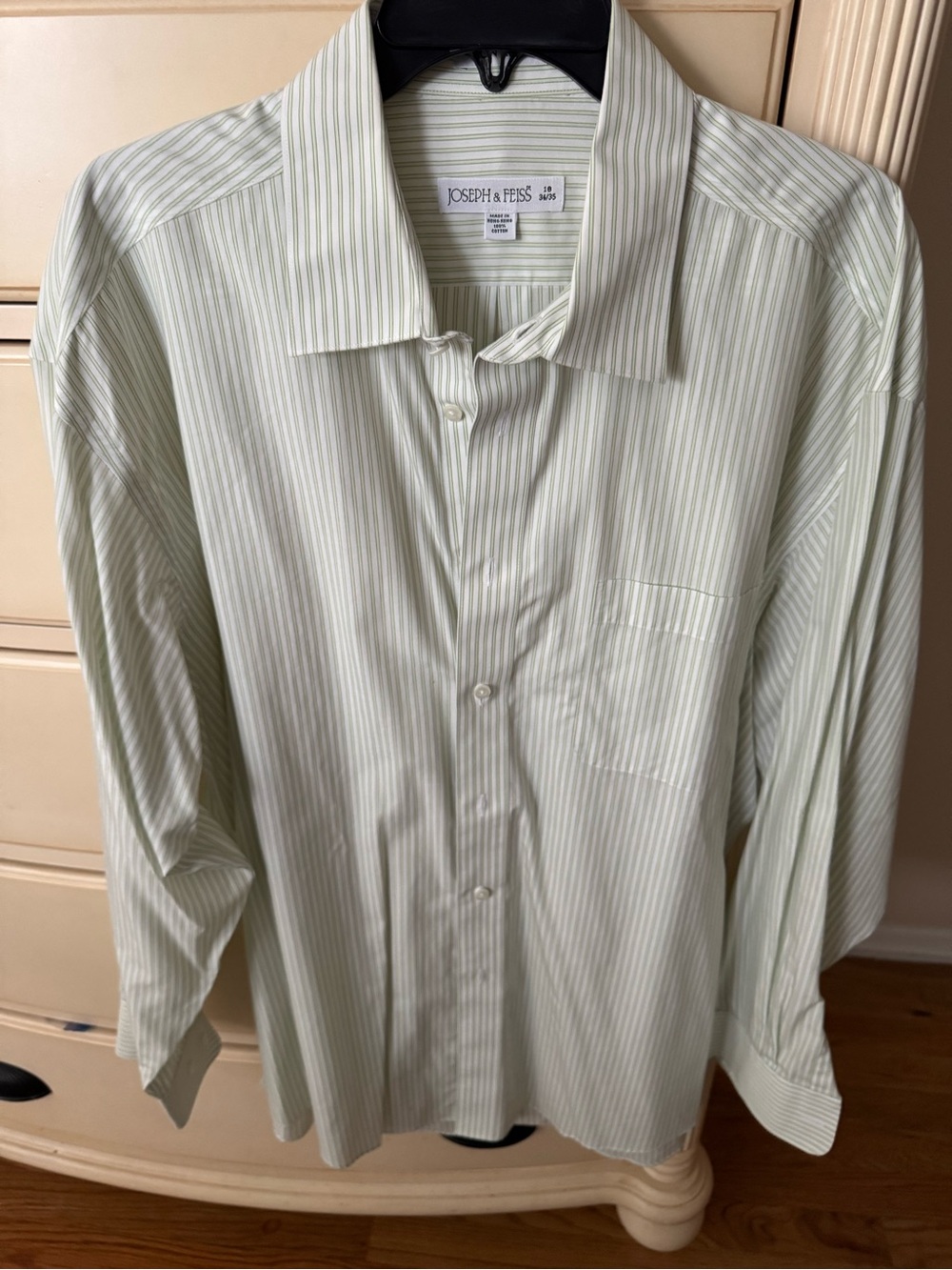 Joseph & Feiss Light Green and White Thin Stripe Dress Shirt 18-34/35